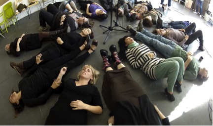 Members of People’s Microphony Camerata rehearsing in Los Angeles, April 15, 2012, Photo by Jean-Paul Leonard