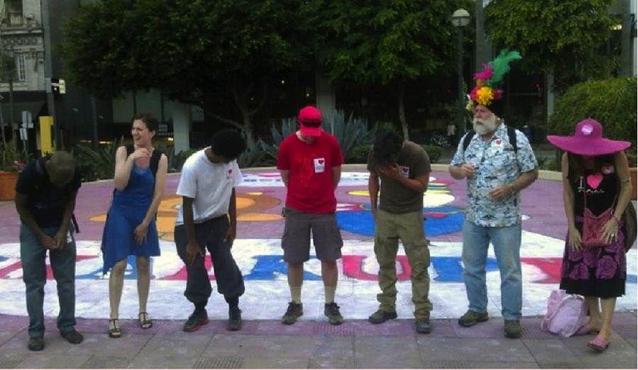 The PMC performing "Sob  Laugh" at the "Chalkupy" protest in downtown Los Angeles, Image by Daniel Goode