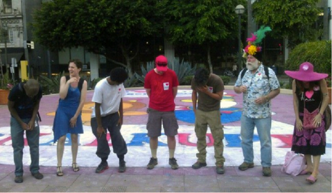 The PMC performing "Sob  Laugh" at the "Chalkupy" protest in downtown Los Angeles, Image by Daniel Goode