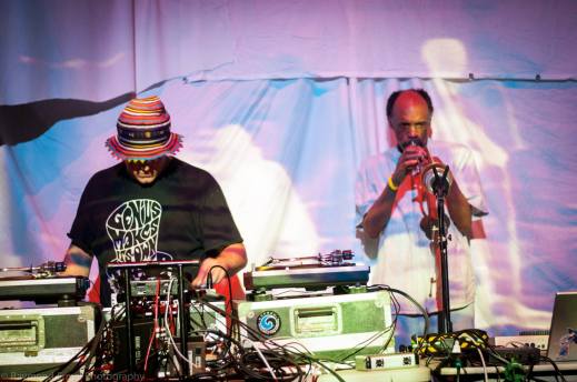 Daniel Carter on horn during Overcast Radio's set, Photo courtesy of Raymond Angelo (c)