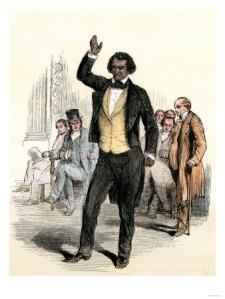 Image of Fredrick Douglass speaking in England regarding his experiences as an American slave