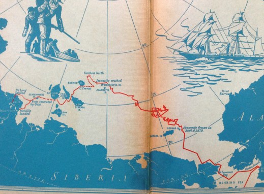The voyage of the Jeanette as depicted on the endpaper of the 1938 edition of Hell on Ice that Welles probably read.