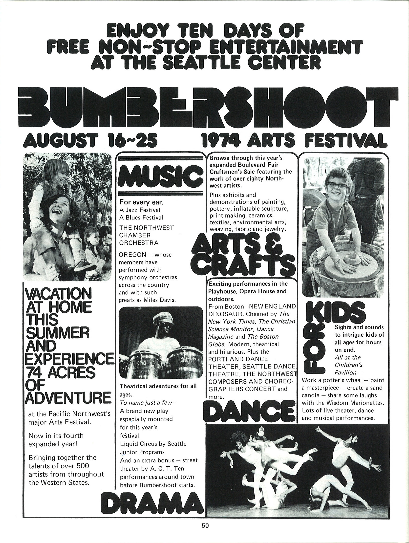 "Bumbershoot ad, 1974" by Flickr user Seattle Municipal Archives, CC BY 2.0