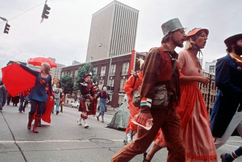 "Bumbershoot procession, 1974" by Flickr user Seattle Municipal Archives, CC BY 2.0