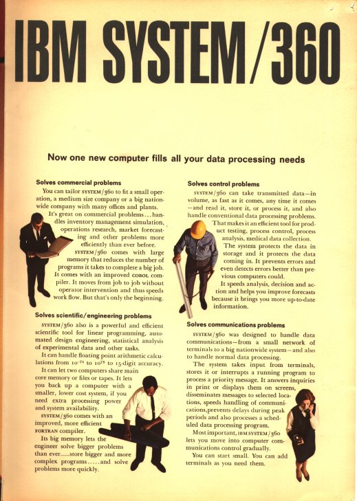 An advertisement for the IBM 360. Borrowed from Wikimedia Commons.