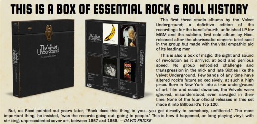 2012 ad for another reissue of the MGM Velvet Underground catalog and Nico's first solo LP