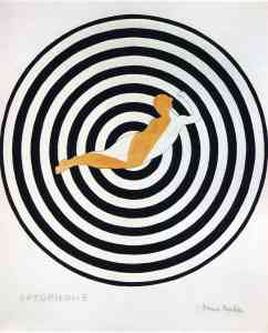 Francis Picabia's Optophone I, a series of concentric black circles with a female figure at the center.