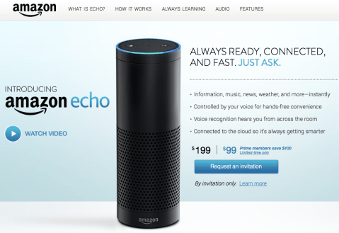 Screen shot of Amazon's page for Echo