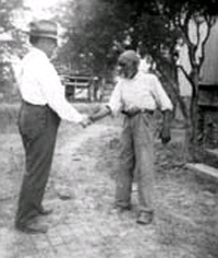 John Lomax and Uncle Rich Brown at the home of Julia Killingsworth near Sumterville, Ala., Oct. 1940, Courtesy of the Library of Congress