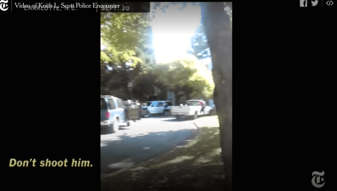 still from the NYT's publication of Rakeyia Scott's video of the police murder of her husband, Keith Lamont Scott