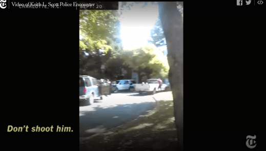 still from the NYT's publication of Rakeyia Scott's video of the police murder of her husband, Keith Lamont Scott