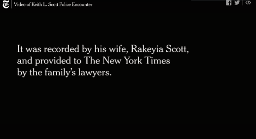 still from NYT publication of Rakeyia Scott's video of the police murder of her husband, Keith Lamont Scott