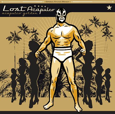 Lost Acapulco’s LP Acapulco Golden cover art by Dr. Alderete (2004). Masks became a famous trait of Mexican surf music. Danny Amys from Los Straitjackets and some Lost Acapulco members wear them on stage, as well as many other surf bands. This cover echoes films from the 50s and 60s featuring wrestlers like Santo and Blue Demon.