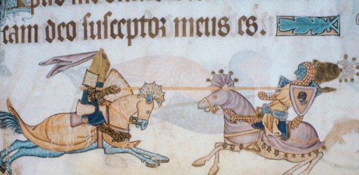 Richard battles Saladin, Luttrell Psalter, BL42130, 4v